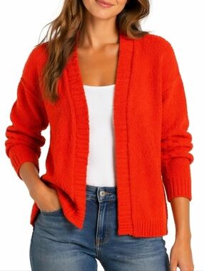 Marled Reunited Clothing 100% Cotton Knit Orange Textured 3/4 Sleeve Cardigan Sw